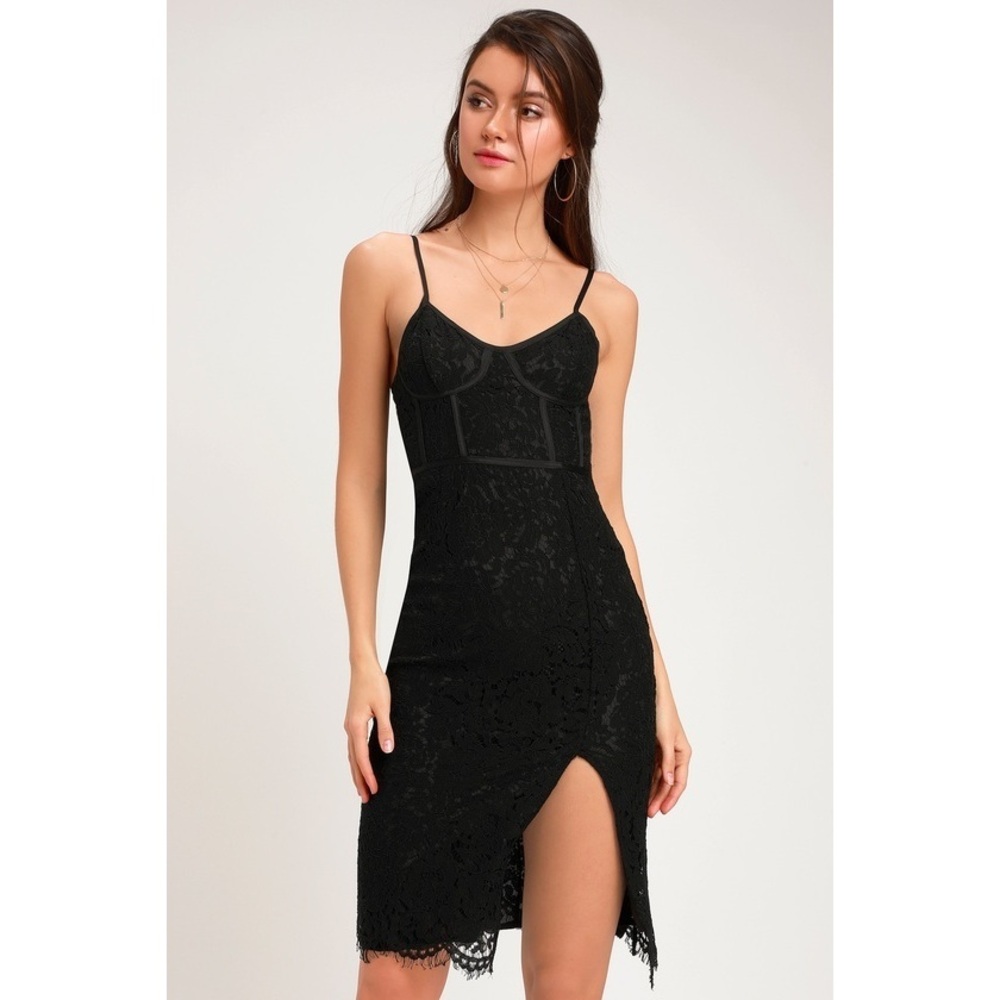 Lulus Love Me Right Black Lace Bodycon Midi Dress